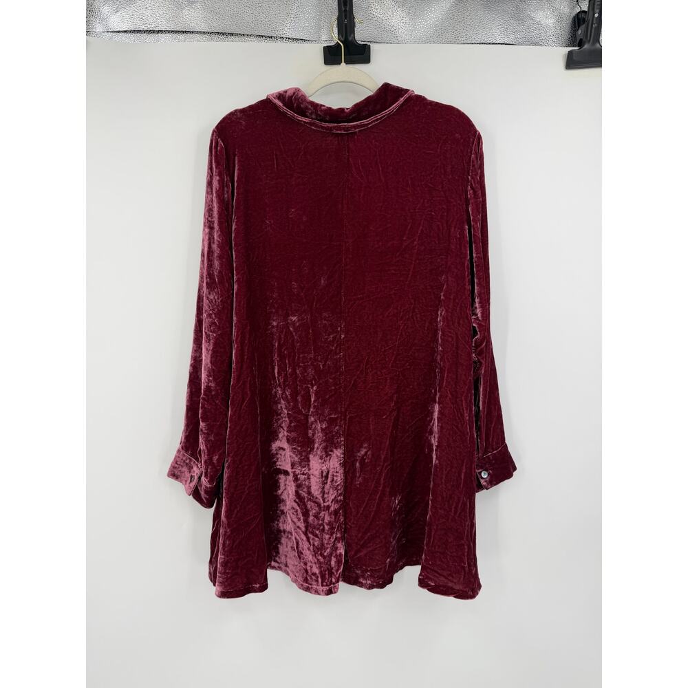 J. Jill Womens 2X Button Front Crushed Velvet Top Silk Blend Burgundy Red Tunic - Picture 2 of 12